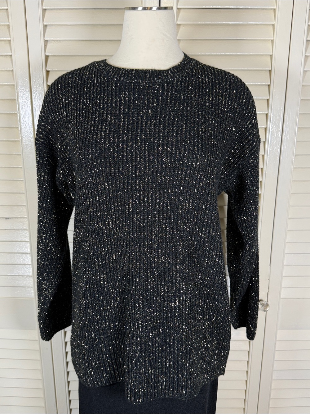 Vintage Bobbie Brooks Black Gold Metallic Sparkle Sweater 8